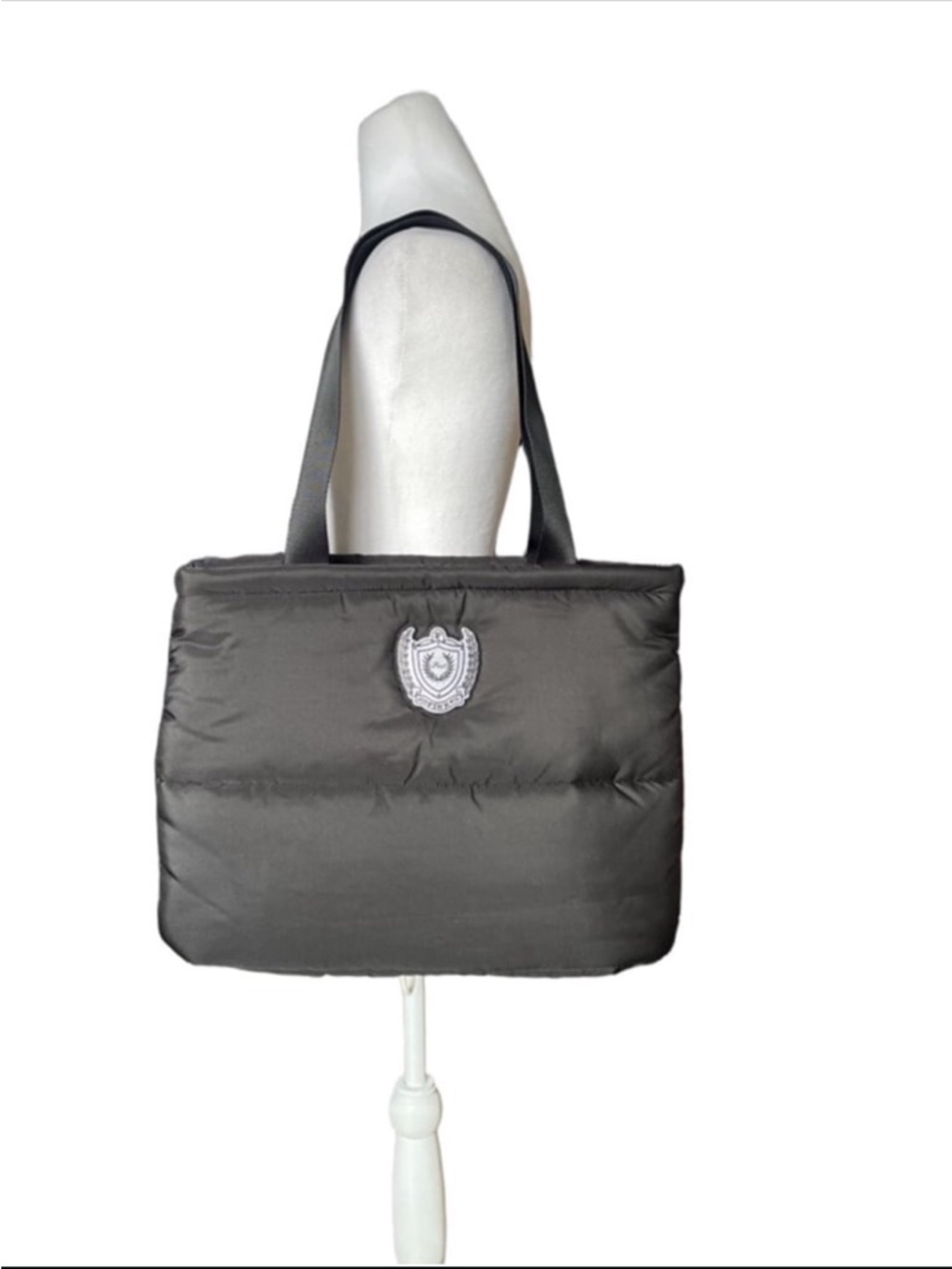 Nylon black Tote Bag with Crest Accent